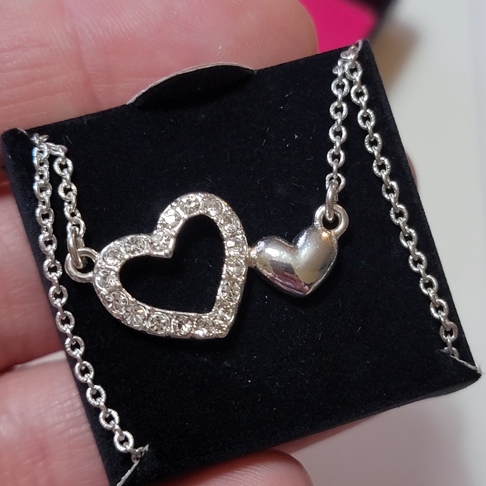 Loving Hearts Necklace Silver Tone Diamond Rhinestone Pave Avon NRT Signed